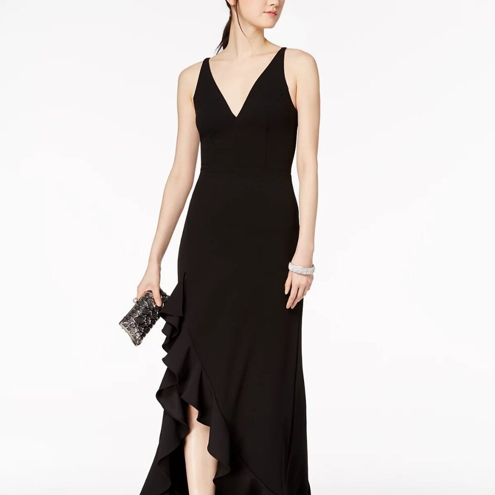 Ruby Red! Betsy & Adam Plunging Ruffled Red Gown … - image 3